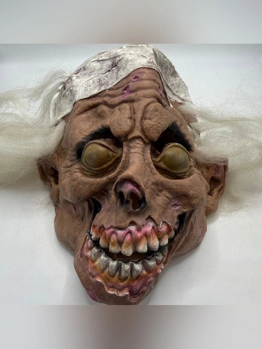 Zombie Full Head Horror Mask White Hair Scary Halloween Costume Prop Adult